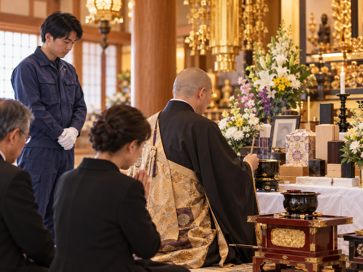 提携寺院でお仏壇のご供養を行っている様子